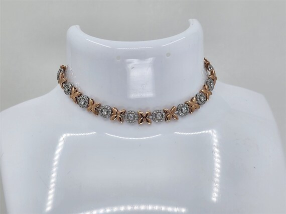 Vintage 10K Rose and White Gold Diamond Bracelet … - image 1