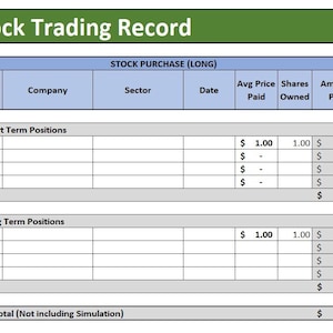 Stock Market Trading Record Spreadsheet