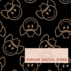 Cowboy Lightning Wink Smile Face Seamless Pattern, modello di faccia felice per uso commerciale e/o uso personale, modello di faccia felice occidentale