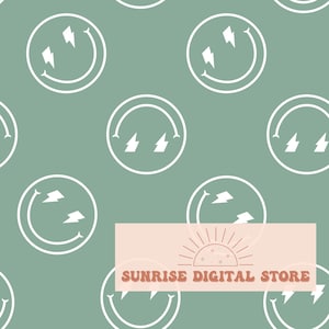 Mint Green Lightning Eyes Smile Face Seamless Pattern, Happy Face Repeating Pattern For Commercial Use AND/OR Personal Use, Punk Smiles