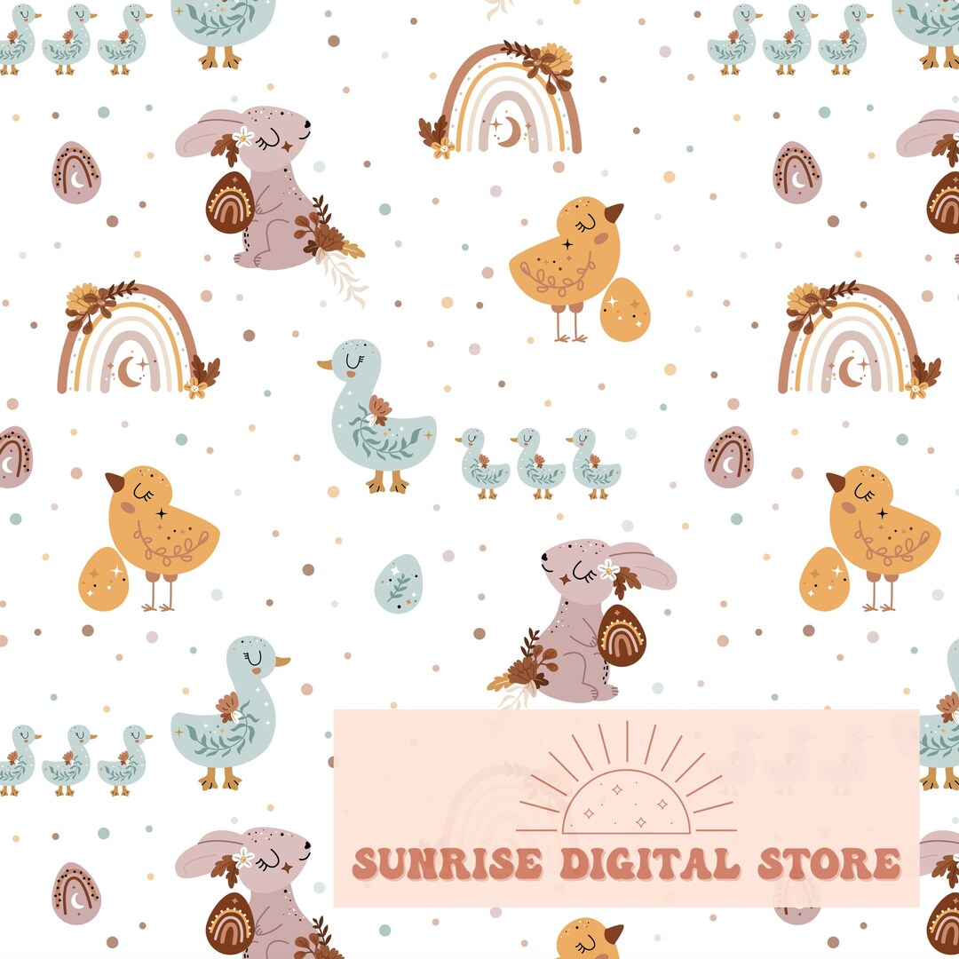 Boho Easter Seamless Pattern Downloadable Digital File With Bunnies ...