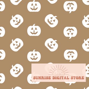 Boho Tan Jack O&#39; Lantern Pumpkin Halloween Fall Seamless Pattern Tan Color, Repeat Pattern, Commercial Use, Neutral Boho Tan Happy Faces