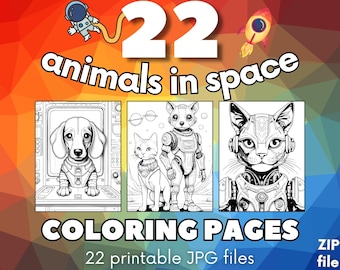 Space Animal Coloring Book - 22 Cosmic Prints (PDF - Etsy