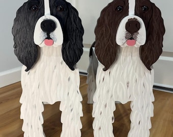 English Springer Spaniel Dog Handmade and Painted Wood Organizer Planter