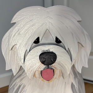 Old English Sheep Dog Handmade and Painted Wood Organizer Planter