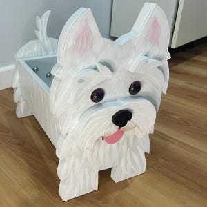 West Highland Westie Dog Handmade and Painted Wood Organizer Planter