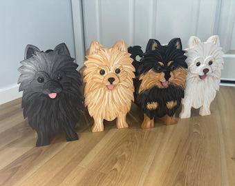 Pomeranian Dog Handmade and Painted Wood Organizer Planter
