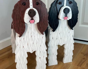 English Springer Spaniel Dog Handmade and Painted Wood Organizer Planter