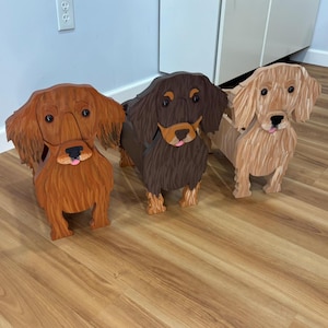 Long Haired Dachshund Dog Handmade and Painted Wood Organizer Planter