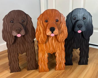 Cocker Spaniel Dog Handmade and Painted Wood Organizer Planter