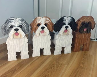 Shih Tzu Dog Handmade and Painted Wood Organizer Planter Shipoo