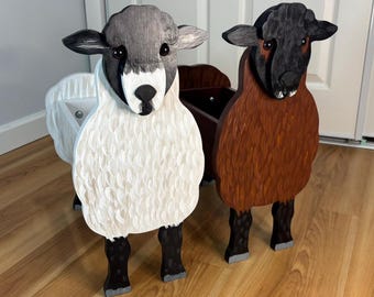 Sheep Planter Handmade Painted Wood Farm Animal Organizer
