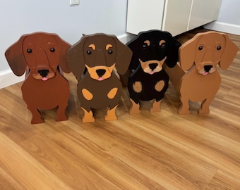 Dachshund Dog Handmade and Painted Wood Organizer Planter