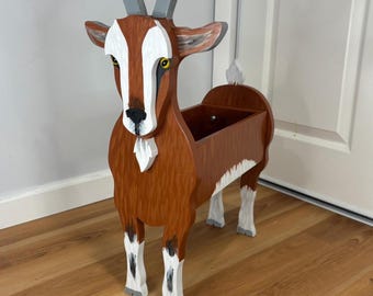 Goat Farm Animal Handmade and Painted Wood Organizer Planter