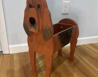 Bloodhound Dog Handmade and Painted Wood Organizer Planter