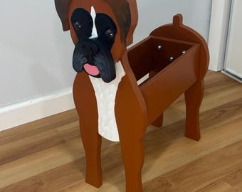 Boxer Dog Handmade Painted Wood Planter Organizer