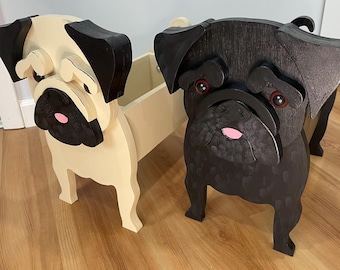 Pug Dog Handmade and Painted Wood Organizer Planter