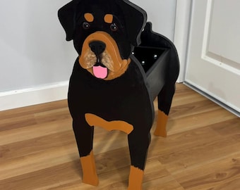Rottweiler Dog Handmade and Painted Wood Organizer Planter