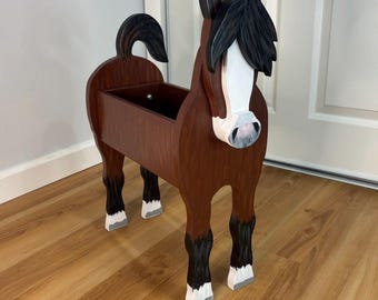 Horse Farm Animal Handmade and Painted Wood Organizer Planter