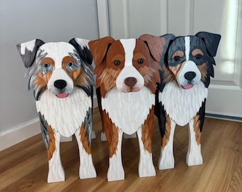 Australian Shepherd Handmade Wood Dog Organizer Planter