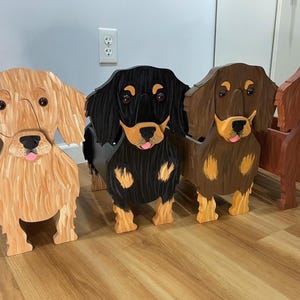 Long Haired Dachshund Dog Handmade and Painted Wood Organizer Planter