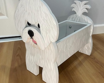 Bichon Friese Dog Handmade and Painted Wood Organizer Planter