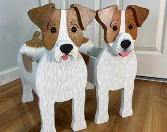 Jack Russell Terrier Dog Handmade and Painted Wood Organizer Planter