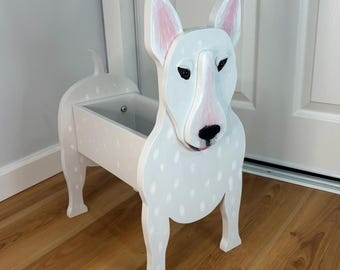 Bull Terrier Dog Handmade and Painted Wood Organizer Planter
