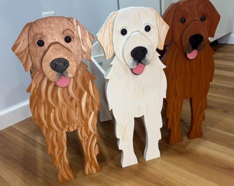 Golden Retriever Dog Handmade and Painted Wood Organizer Planter