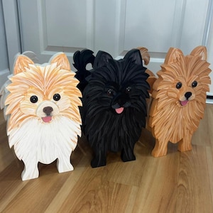 Pomeranian Dog Handmade and Painted Wood Organizer Planter