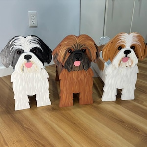 Shih Tzu Dog Handmade and Painted Wood Organizer Planter