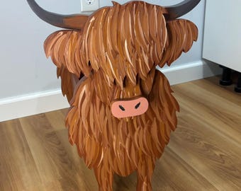 Highland Cow Farm Animal Handmade and Painted Wood Organizer Planter