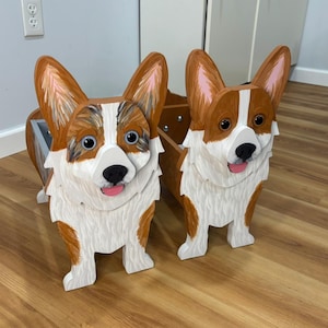 Corgi Dog Handmade and Painted Wood Organizer Planter (Pembroke Red, Tri-Color)