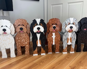 Doodle Aussiedoodle, Bernedoodle Dog Handmade and Painted Wood Organizer Planter