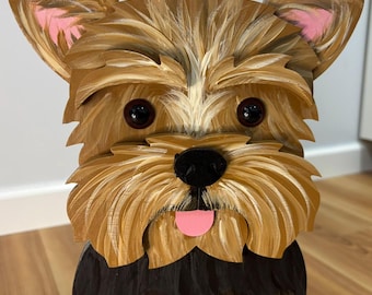 Yorkshire Yorkie Terrier Dog Handmade and Painted Wood Organizer Planter