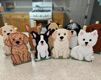 Wood Hand-Painted Dog / Puppy Spare Toilet Paper and Paper Towel Holder