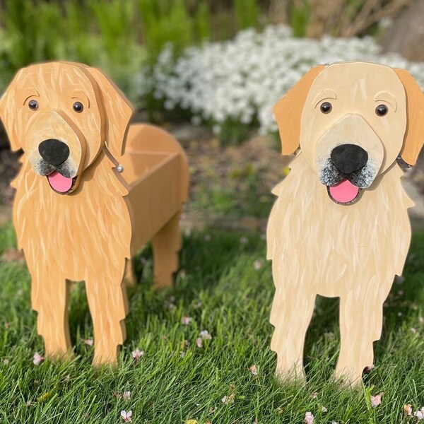 Golden Retriever Dog Organizer Patio Indoor Outdoor Wood Planter