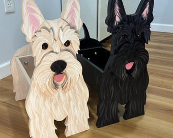 Scottish Terrier Scottie Dog Handmade and Painted Wood Organizer Planter