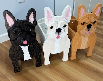 French "Frenchie" "Frenchton" Bull Dog Bulldog Handmade and Painted Wood Organizer Planter