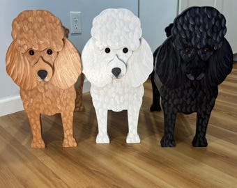 Poodle Dog Handmade and Painted Wood Organizer Planter
