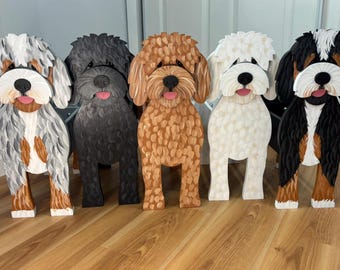 Doodle Aussiedoodle, Bernedoodle Dog Handmade and Painted Wood Organizer Planter