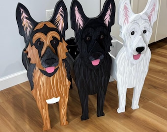 German Shepherd Dog Handmade and Painted Wood Organizer Planter