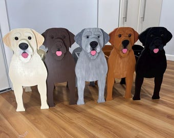 Labrador Retriever Dog Handmade and Painted Wood Organizer Planter