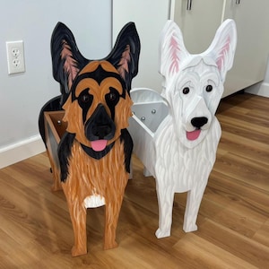 German Shepherd Dog Handmade and Painted Wood Organizer Planter