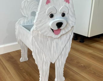 Samoyed Sammie Dog Handmade and Painted Wood Organizer Planter