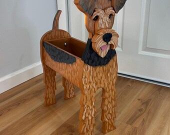 Terrier Airedale, Welsch, Lakeland Dog Handmade and Painted Wood Organizer Planter