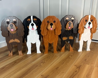 Cavalier King Charles Spaniel Dog Handmade and Painted Wood Organizer Planter