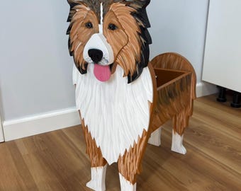 Shetland Sheepdog Sheltie Handmade and Painted Wood Organizer Planter