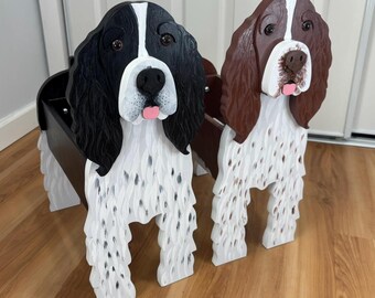 English Springer Spaniel Dog Handmade and Painted Wood Organizer Planter