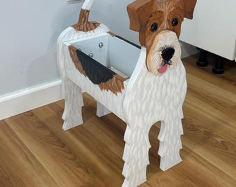 Wire Haired Fox Terrier Dog Handmade and Painted Wood Organizer Planter